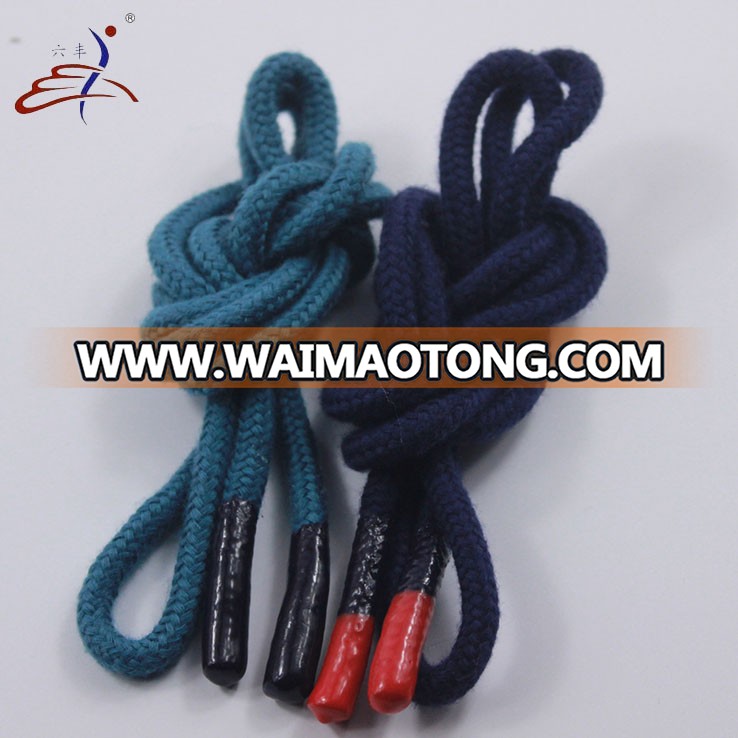 custom braided wholesale hoodie drawstring cord 5mm cotton cord with silicone end